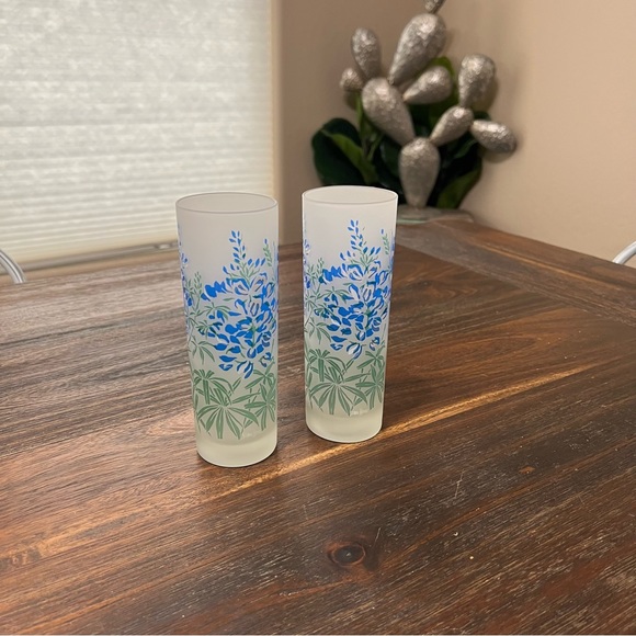 Neimen Marcus vintage painted floral tall frosted highball set blue green white - Picture 3 of 7